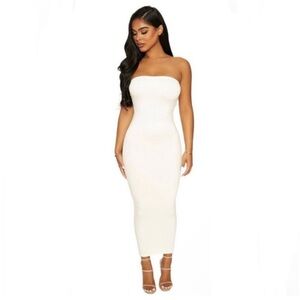 Naked Wardrobe Meant Tu-Be Midi Dress in Off White Size M NWT